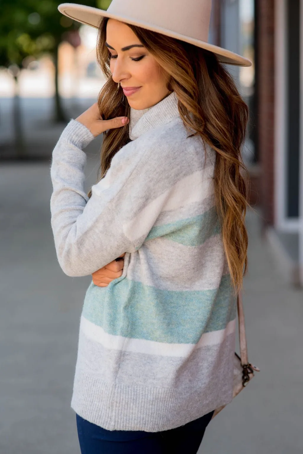 Muted Stripes Cowl Neck Sweater