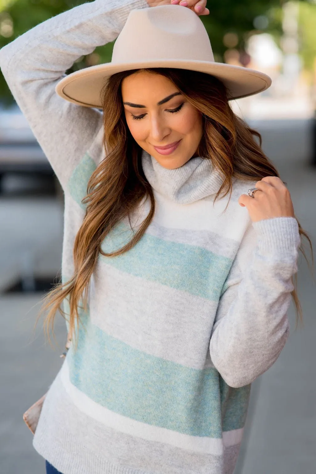 Muted Stripes Cowl Neck Sweater