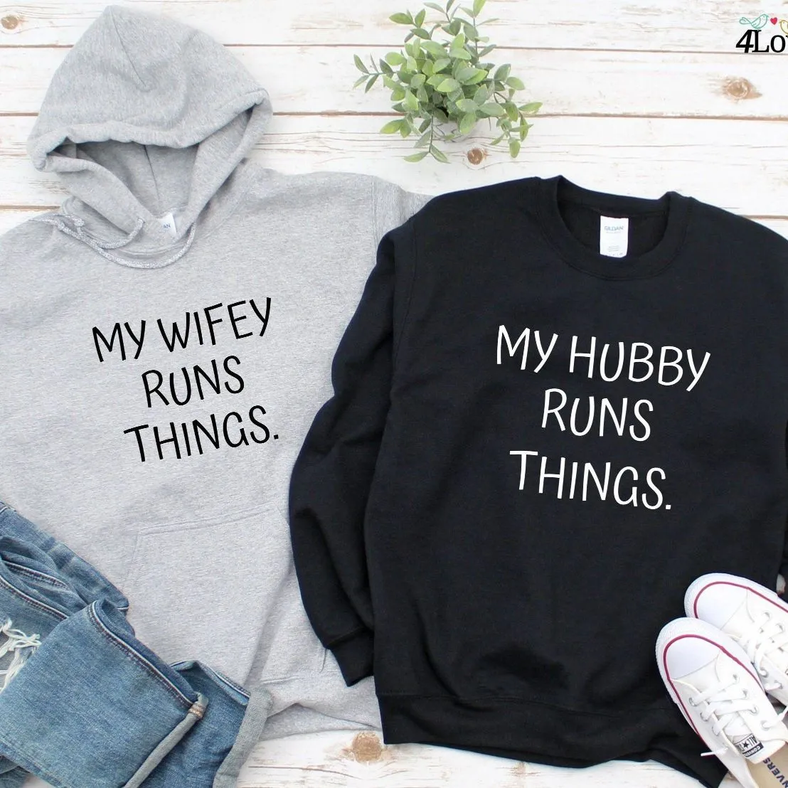 My Wifey / Hubby runs things Matching Set: Perfect for Honeymoon, Newlywed Gift, Cute Married Outfit Set