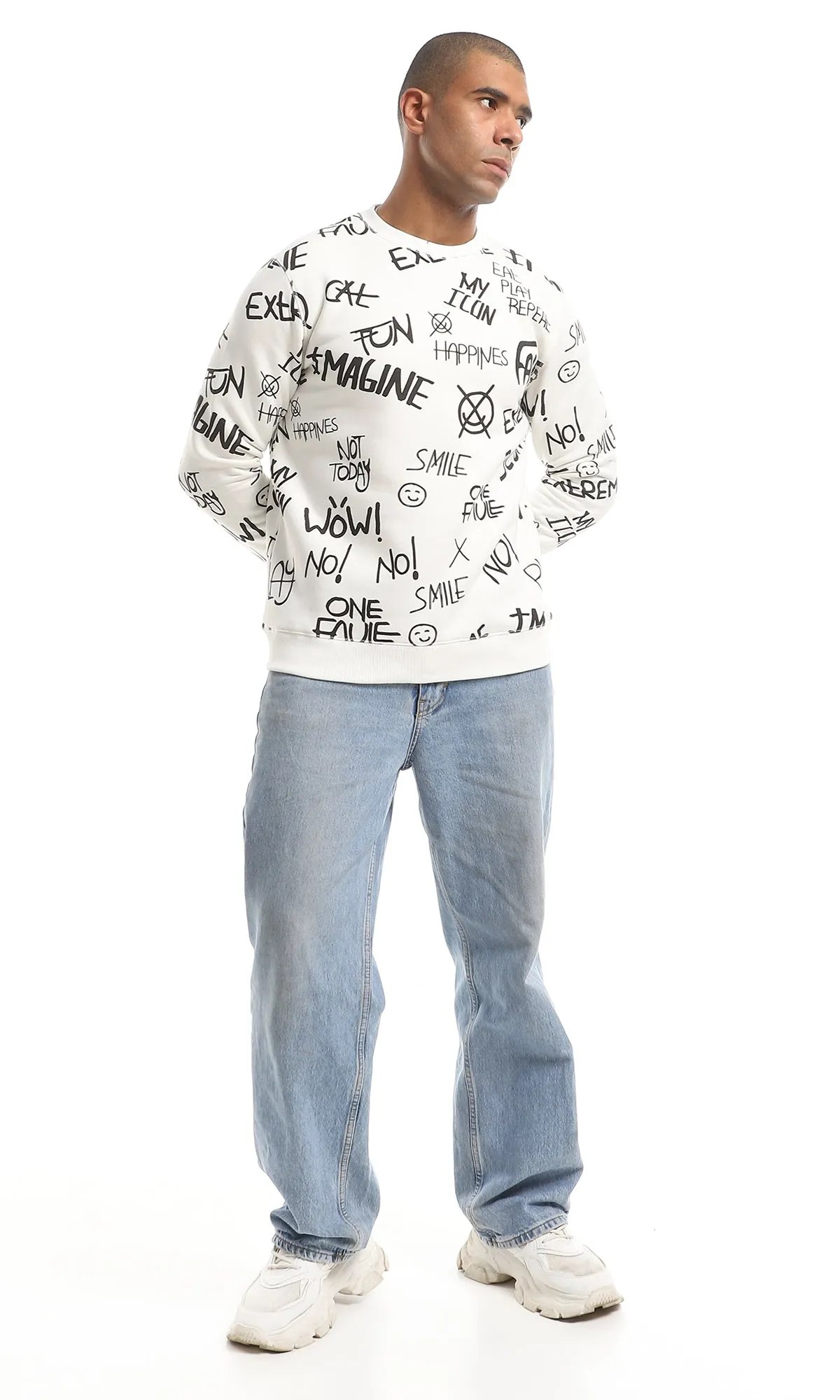 O151463 Multi-Printings Internal Fleece Sweatshirt - Off White