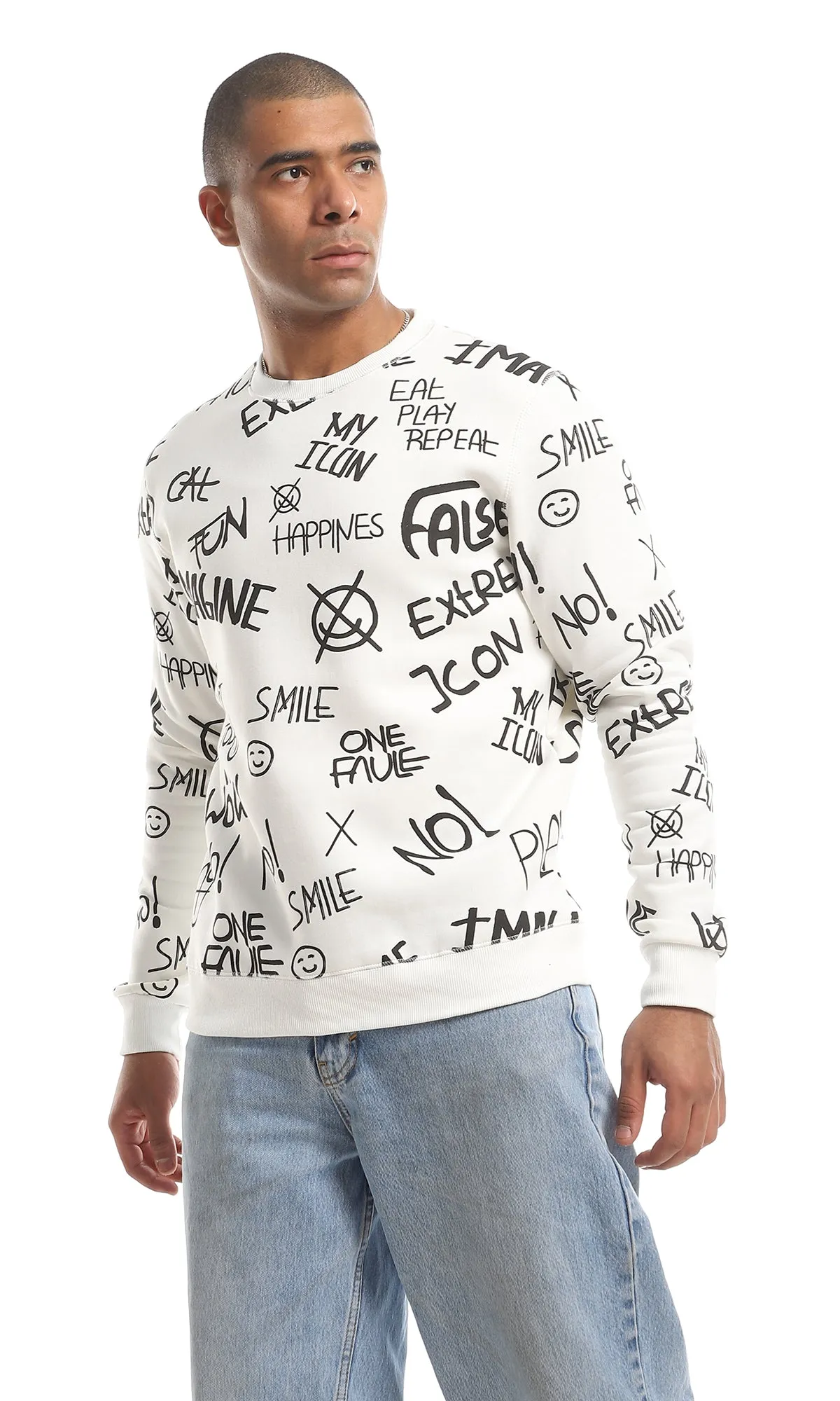 O151463 Multi-Printings Internal Fleece Sweatshirt - Off White