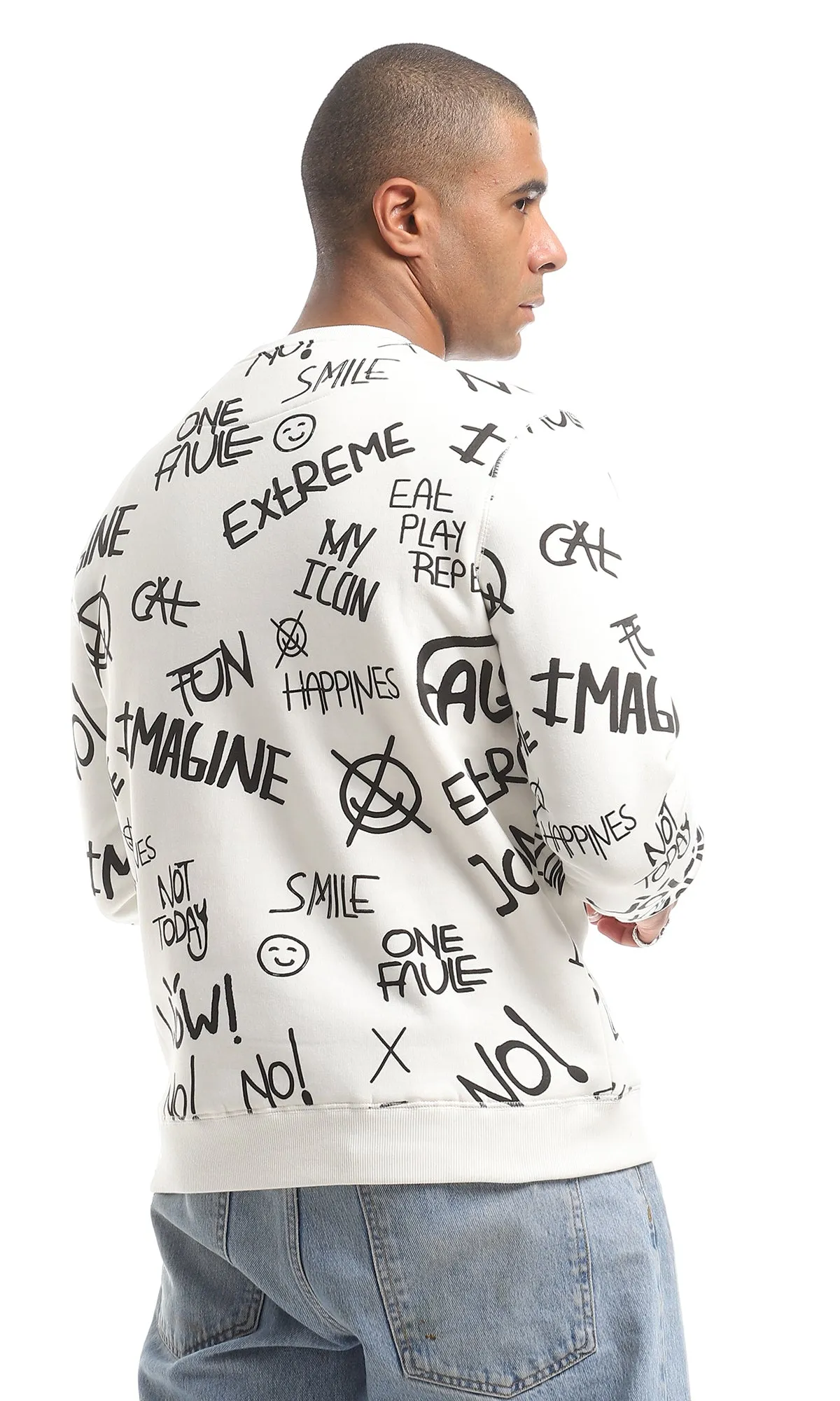 O151463 Multi-Printings Internal Fleece Sweatshirt - Off White