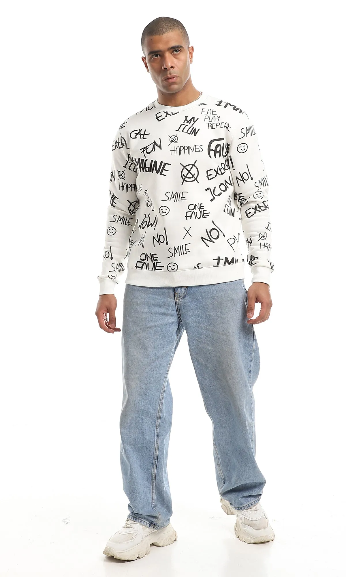 O151463 Multi-Printings Internal Fleece Sweatshirt - Off White