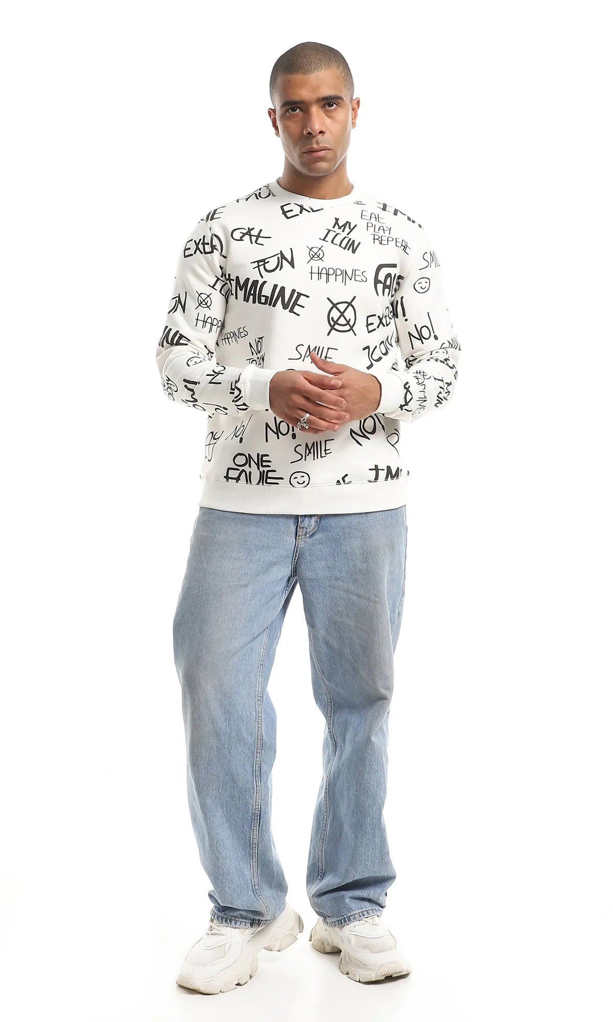 O151463 Multi-Printings Internal Fleece Sweatshirt - Off White