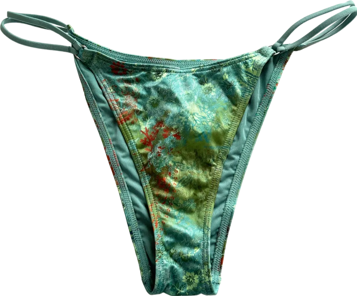 Out From Under Teal Floral String Bikini Bottoms UK L