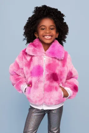 Pink Tie Dye Faux Fur Jacket