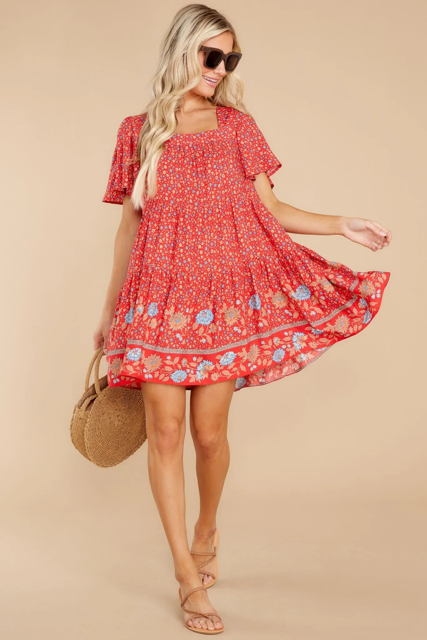 Pleasant Harmony Red Floral Print Dress