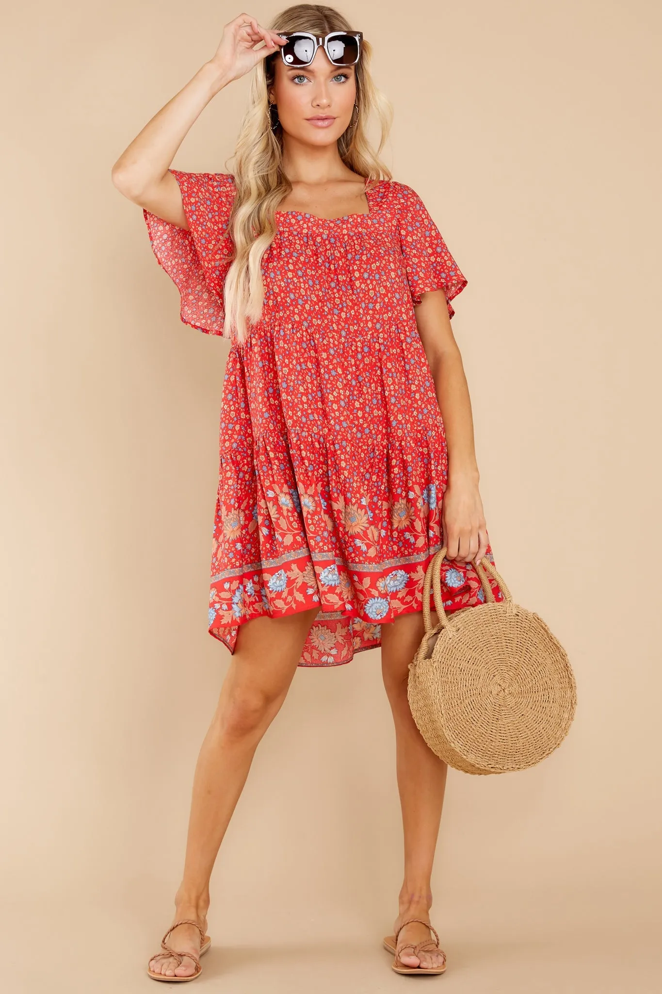 Pleasant Harmony Red Floral Print Dress