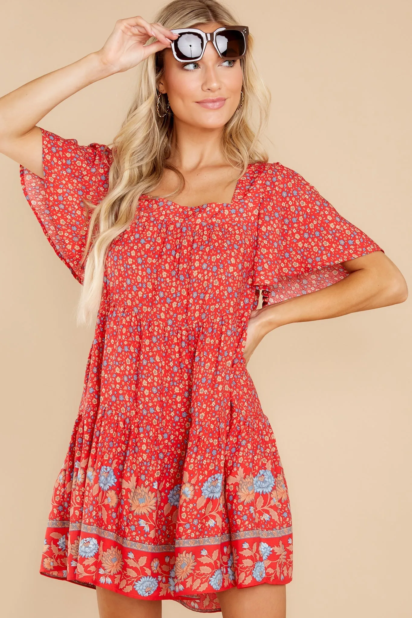 Pleasant Harmony Red Floral Print Dress