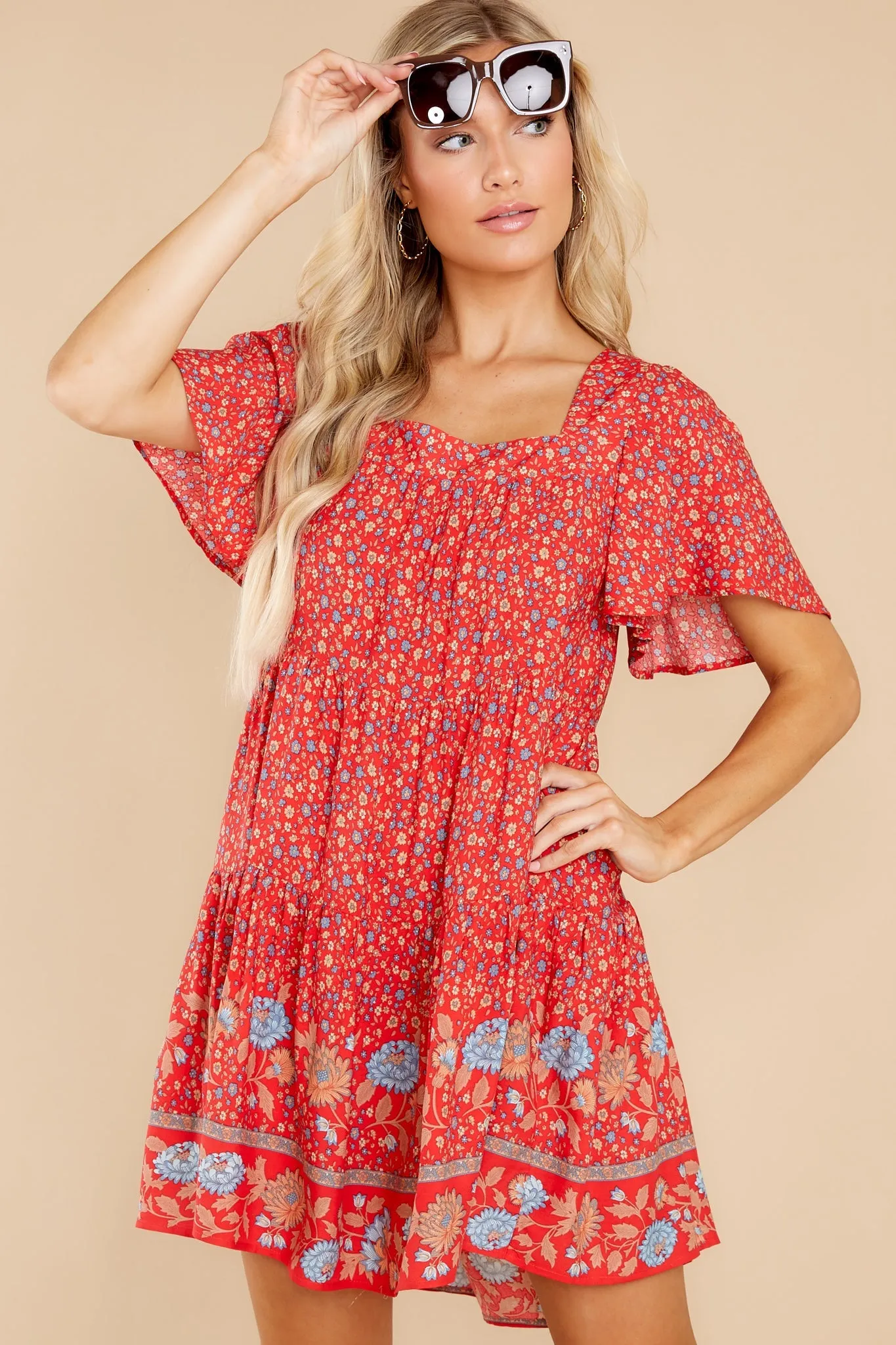 Pleasant Harmony Red Floral Print Dress