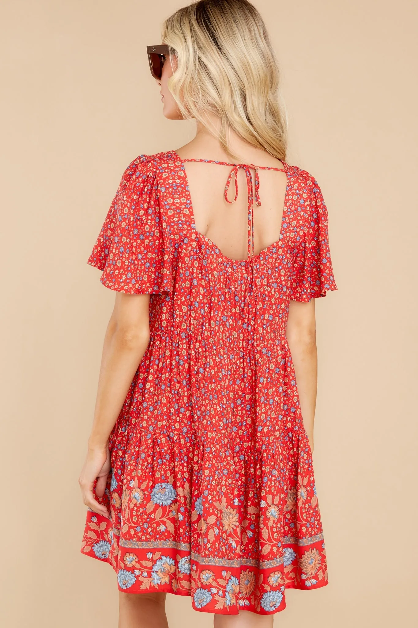 Pleasant Harmony Red Floral Print Dress