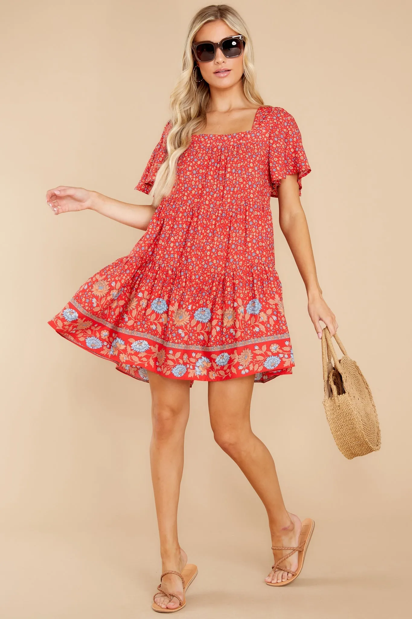 Pleasant Harmony Red Floral Print Dress