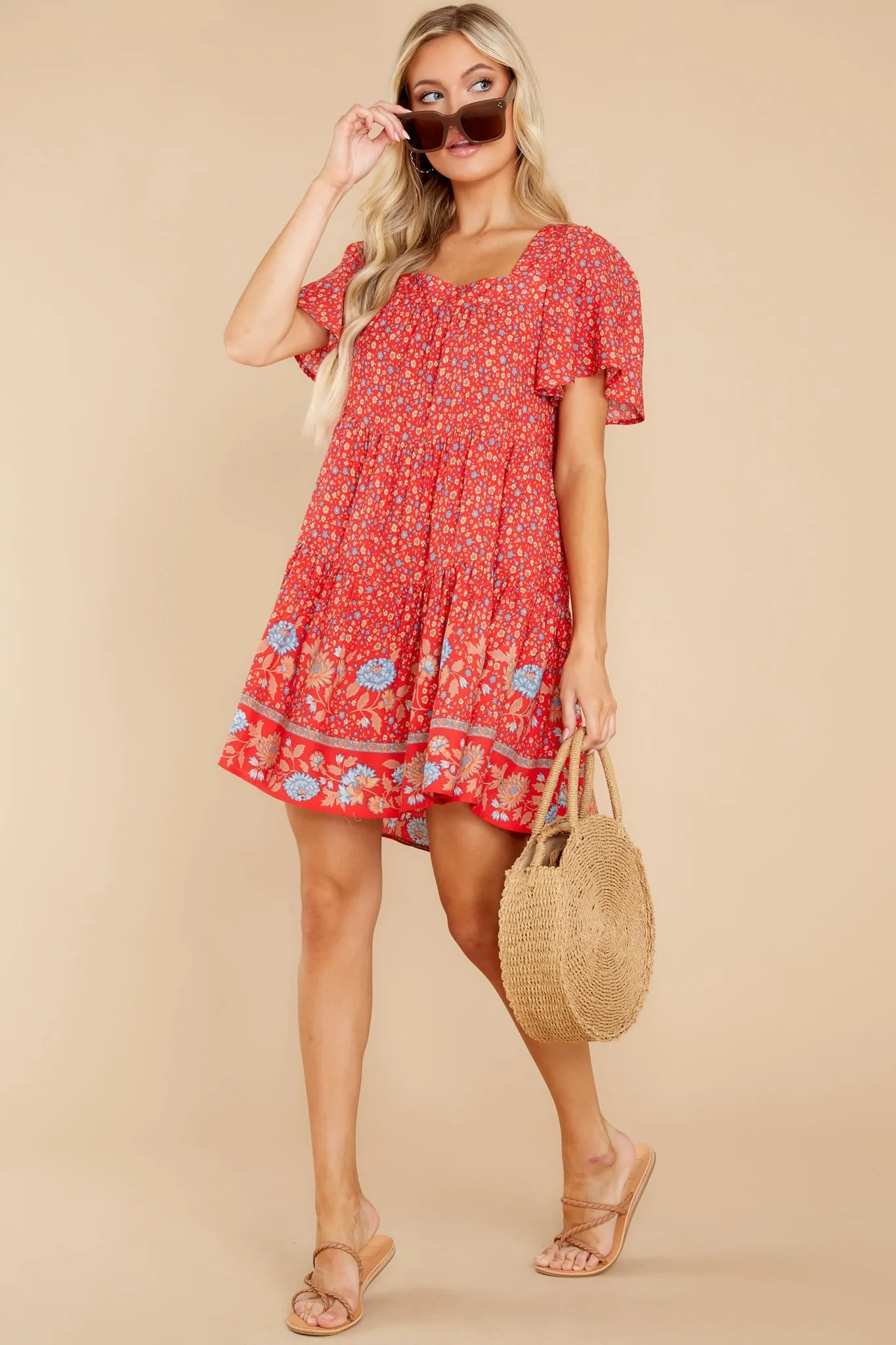 Pleasant Harmony Red Floral Print Dress