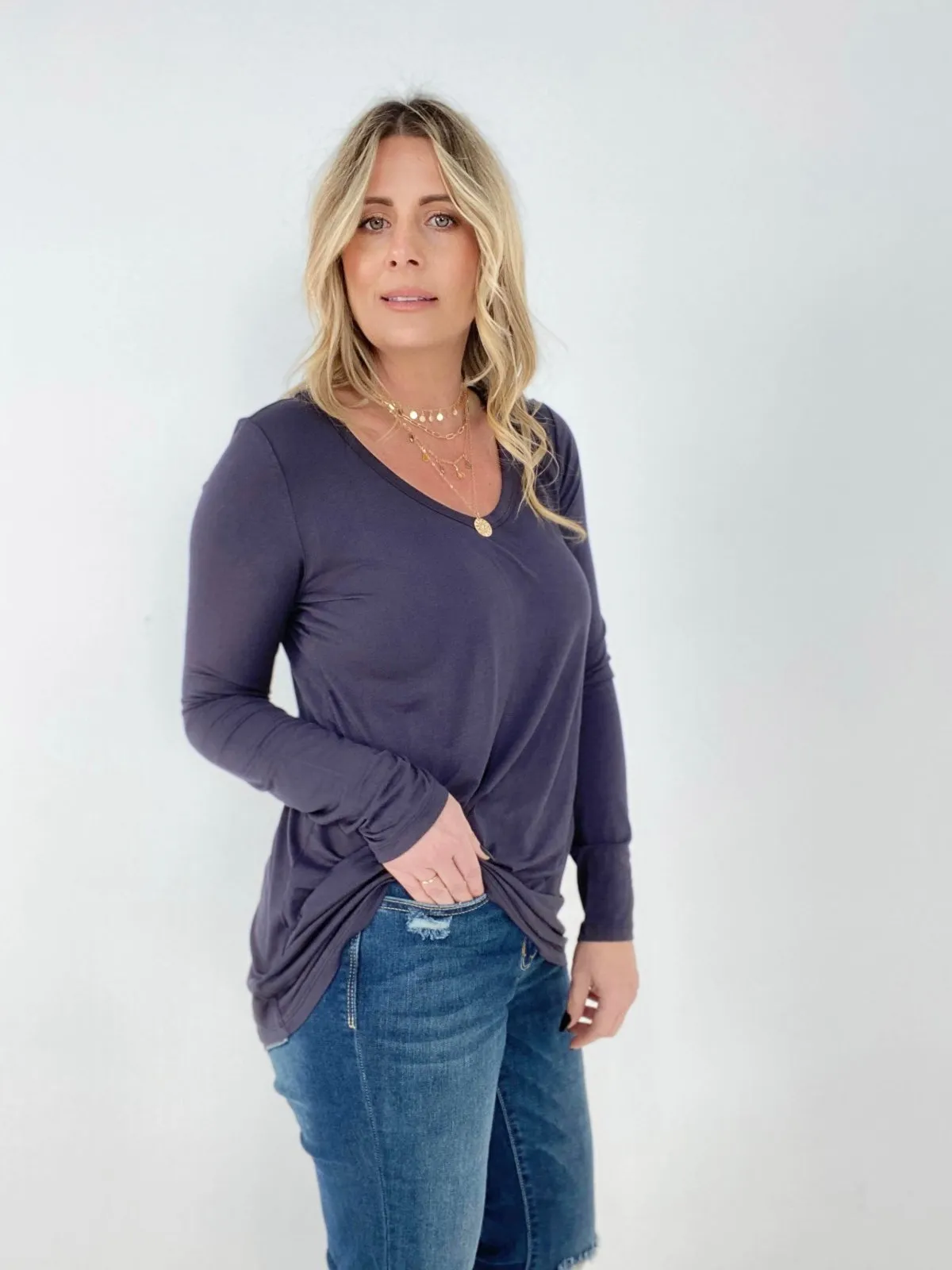 Rae Mode Basic V-Neck Long Sleeve Top