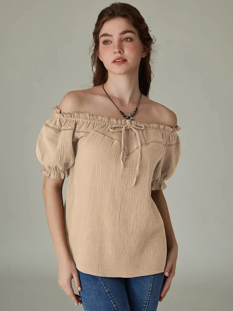 Renaissance Off Shoulder Lace-up Cotton Tops