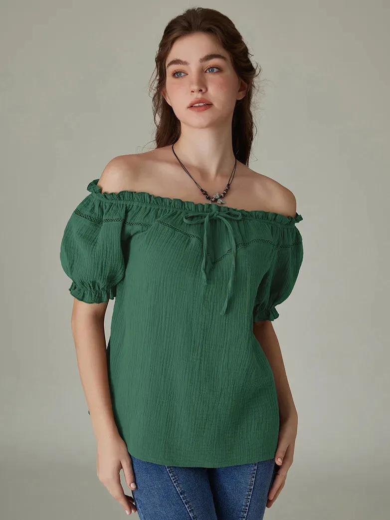 Renaissance Off Shoulder Lace-up Cotton Tops