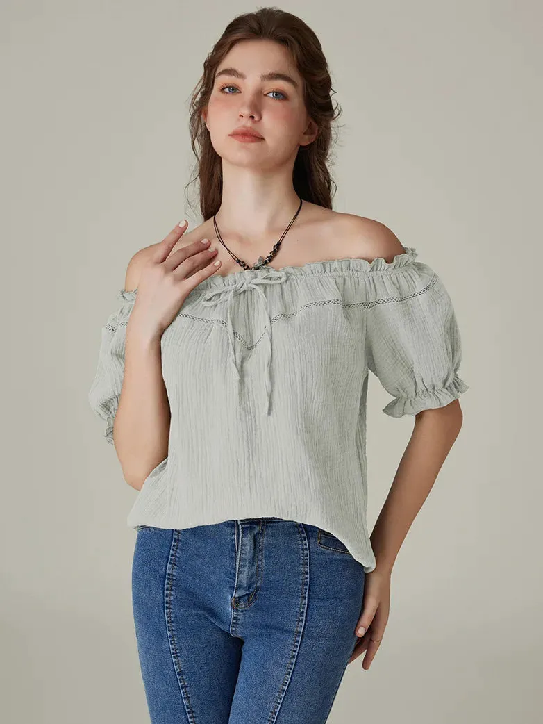 Renaissance Off Shoulder Lace-up Cotton Tops