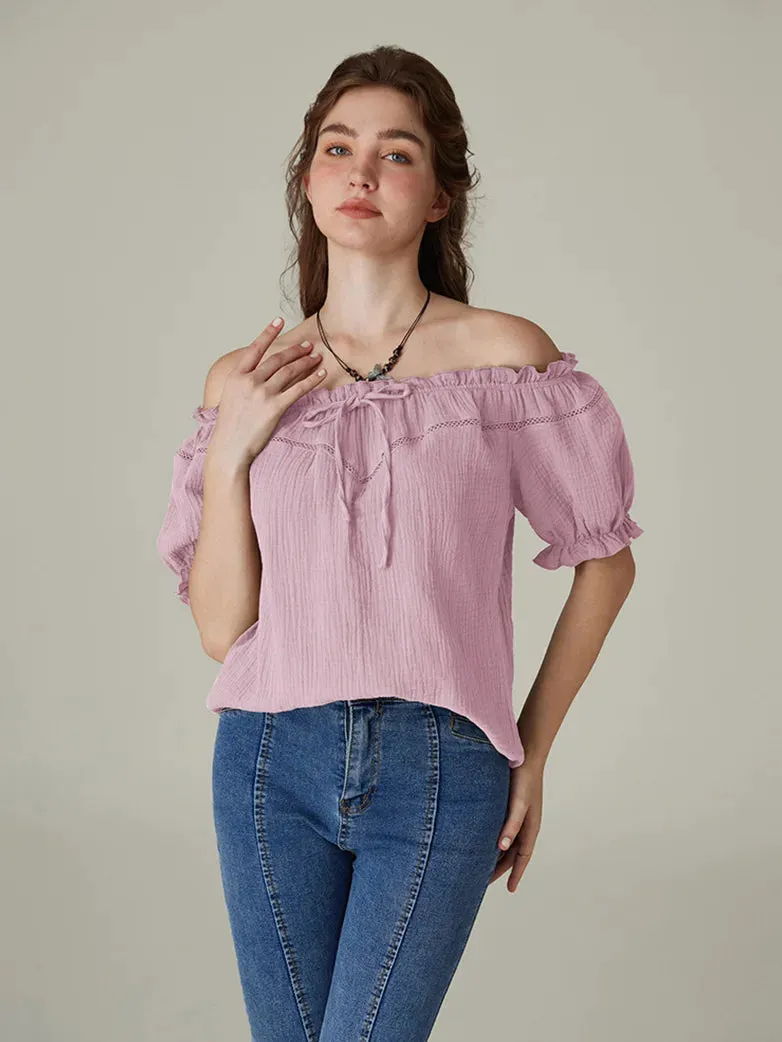 Renaissance Off Shoulder Lace-up Cotton Tops