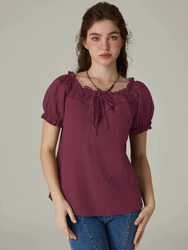 Renaissance Off Shoulder Lace-up Cotton Tops