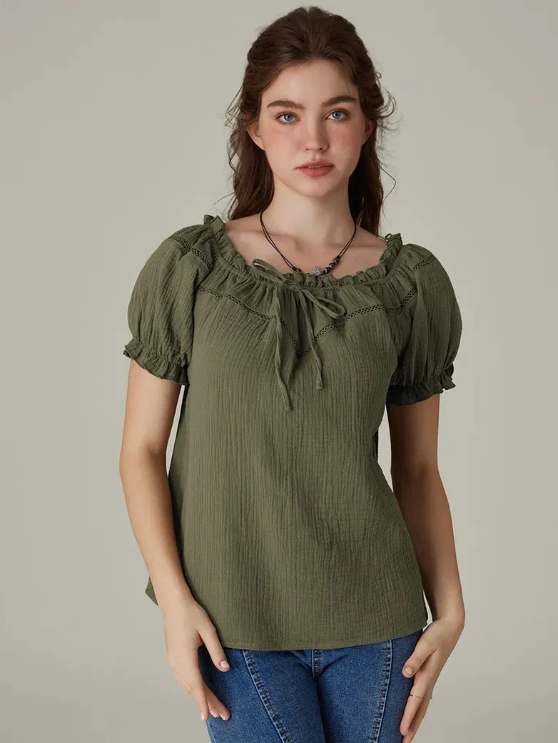 Renaissance Off Shoulder Lace-up Cotton Tops