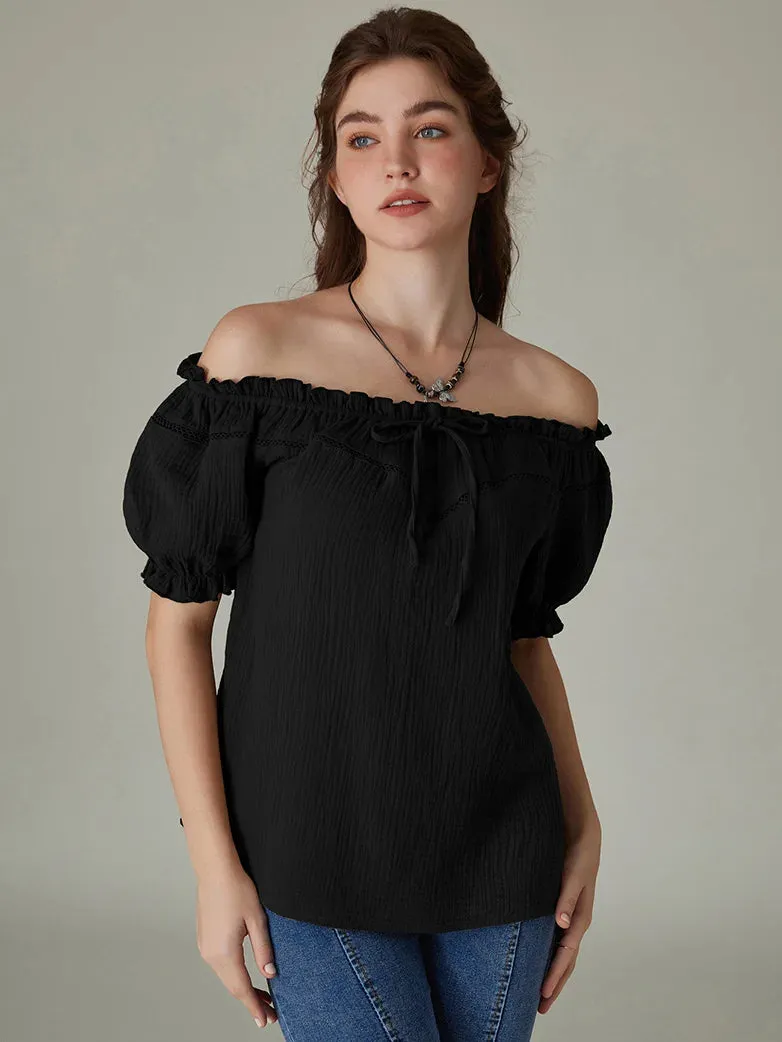 Renaissance Off Shoulder Lace-up Cotton Tops