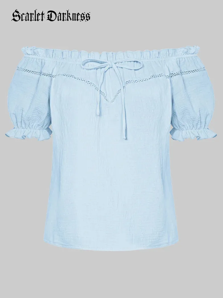 Renaissance Off Shoulder Lace-up Cotton Tops