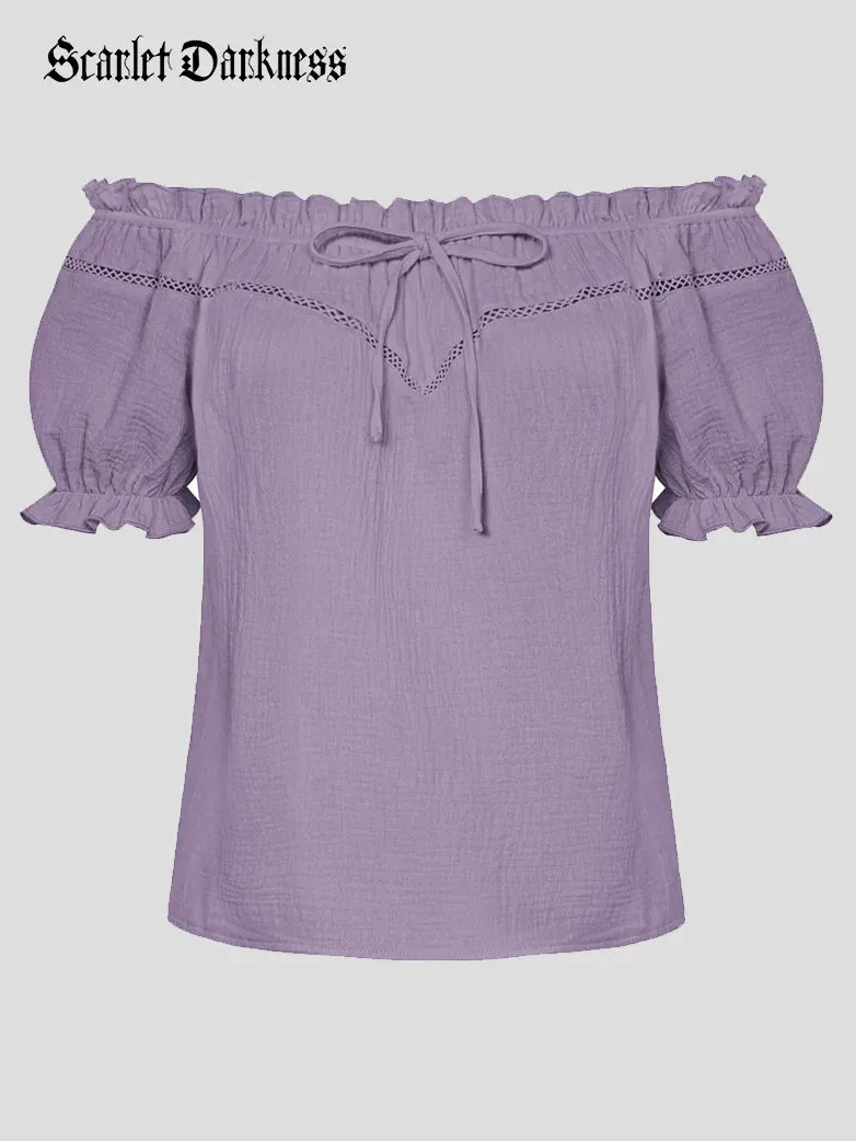 Renaissance Off Shoulder Lace-up Cotton Tops