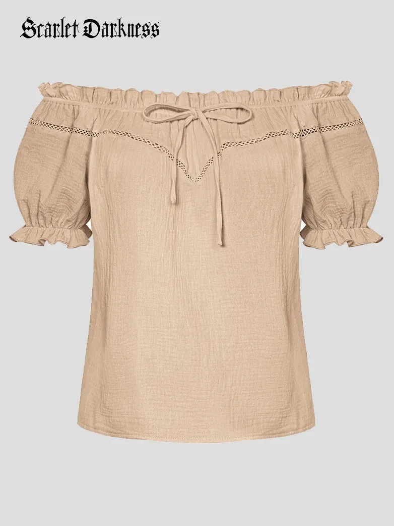 Renaissance Off Shoulder Lace-up Cotton Tops