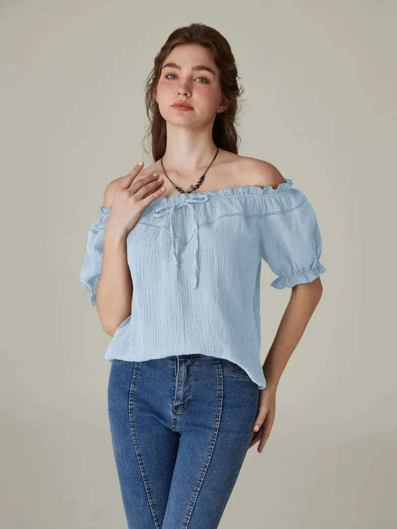 Renaissance Off Shoulder Lace-up Cotton Tops