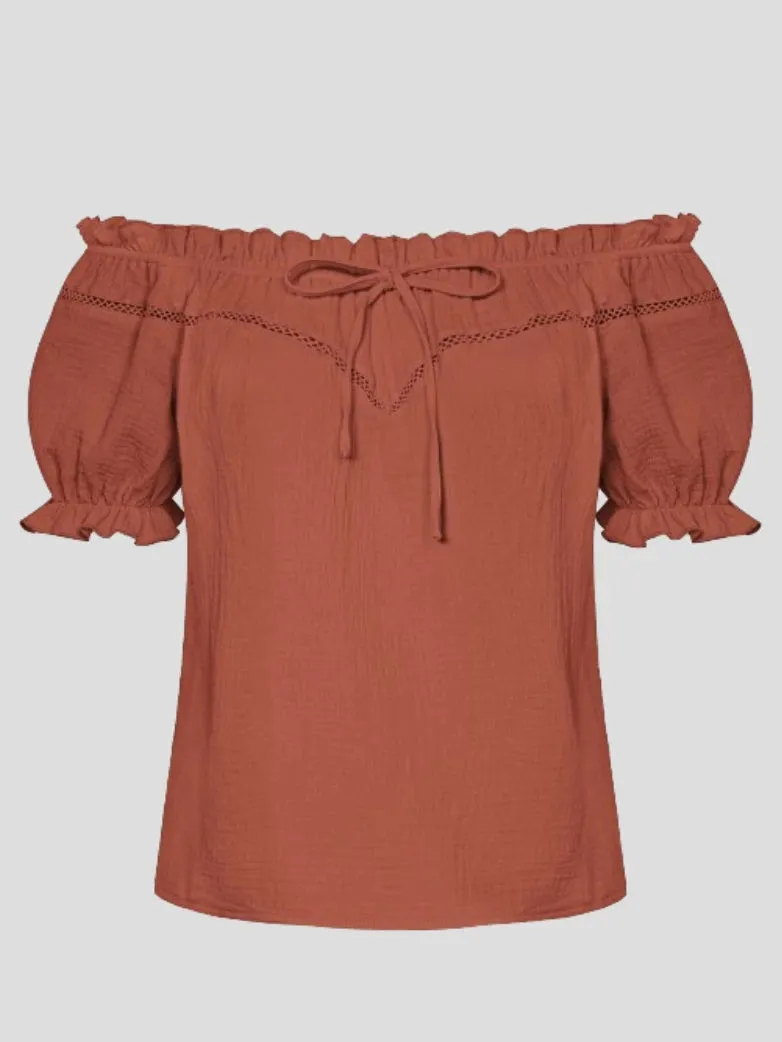 Renaissance Off Shoulder Lace-up Cotton Tops