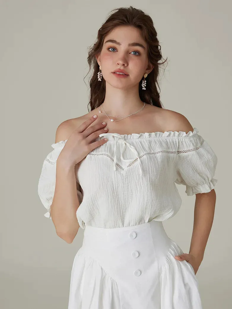 Renaissance Off Shoulder Lace-up Cotton Tops