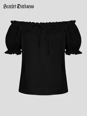 Renaissance Off Shoulder Lace-up Cotton Tops