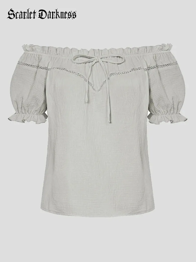 Renaissance Off Shoulder Lace-up Cotton Tops