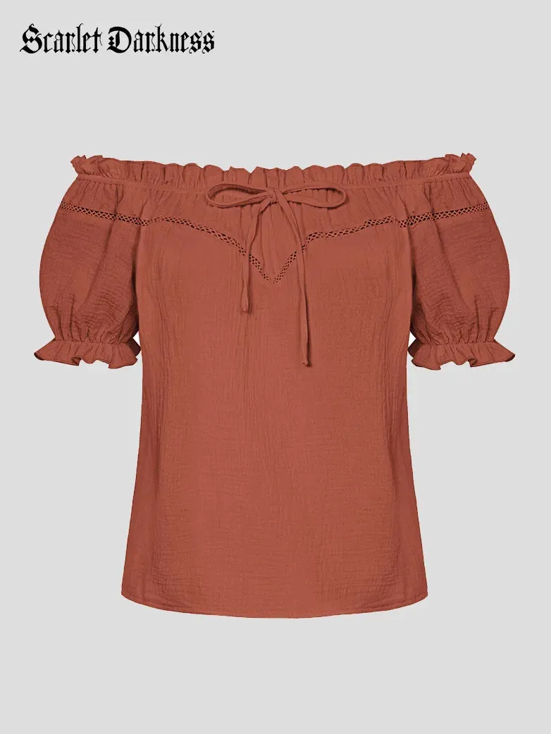 Renaissance Off Shoulder Lace-up Cotton Tops