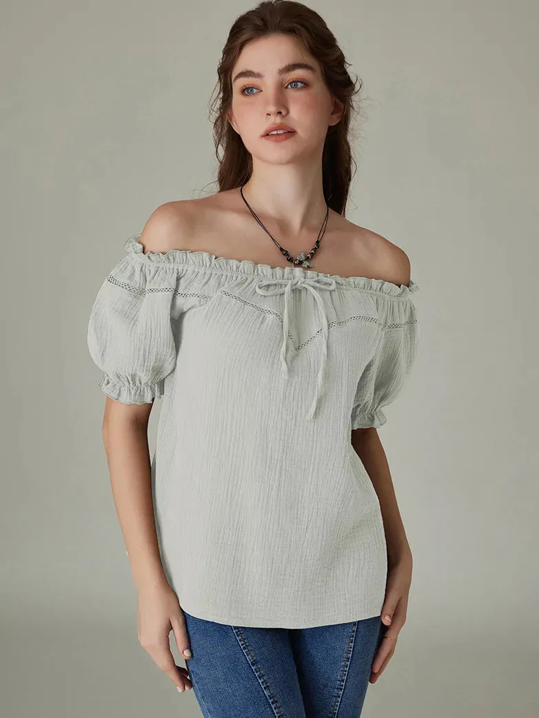 Renaissance Off Shoulder Lace-up Cotton Tops