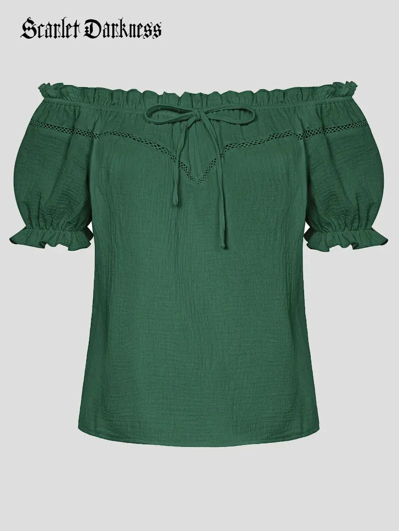 Renaissance Off Shoulder Lace-up Cotton Tops