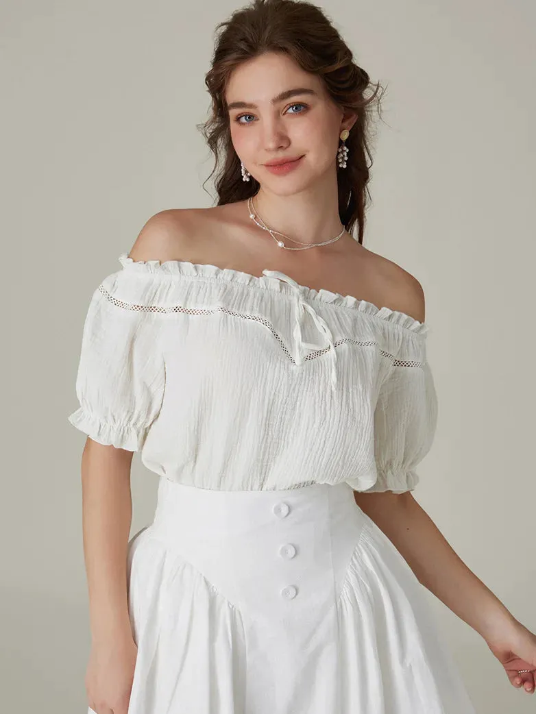 Renaissance Off Shoulder Lace-up Cotton Tops