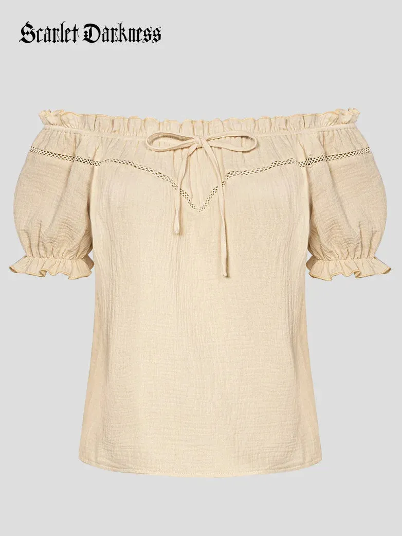 Renaissance Off Shoulder Lace-up Cotton Tops