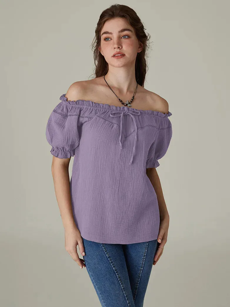 Renaissance Off Shoulder Lace-up Cotton Tops