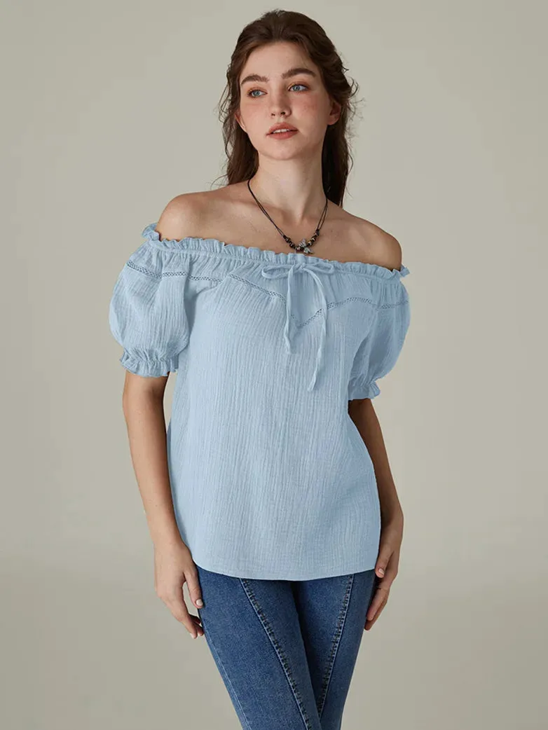 Renaissance Off Shoulder Lace-up Cotton Tops