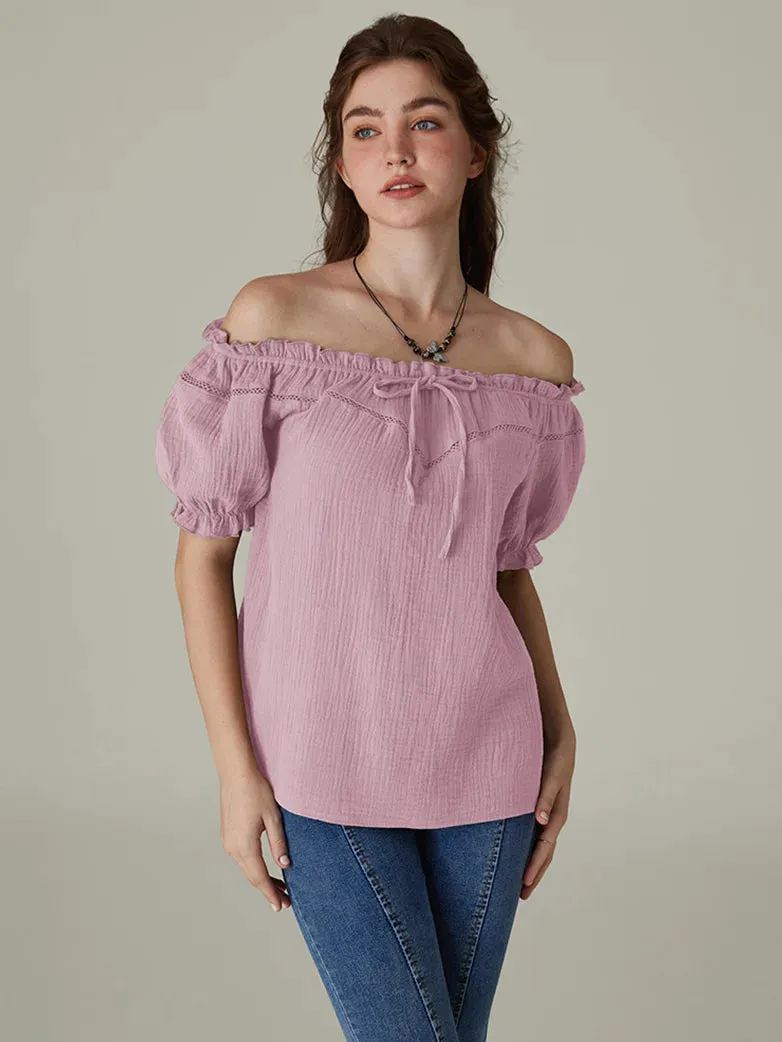 Renaissance Off Shoulder Lace-up Cotton Tops