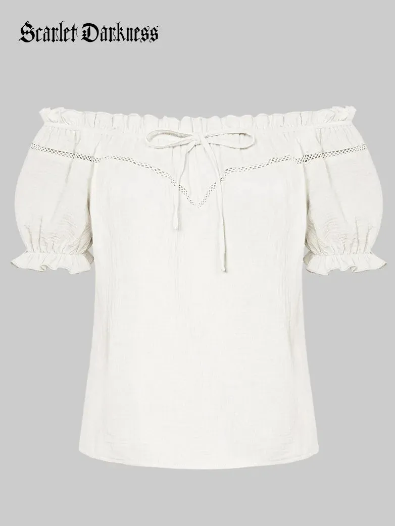 Renaissance Off Shoulder Lace-up Cotton Tops