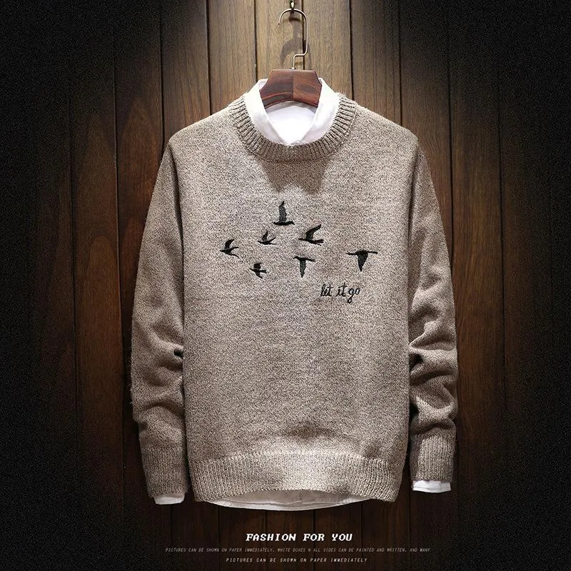 Round-Neck Pullover Vintage Personality Sweater Trendy Embroidery Thick Outerwear