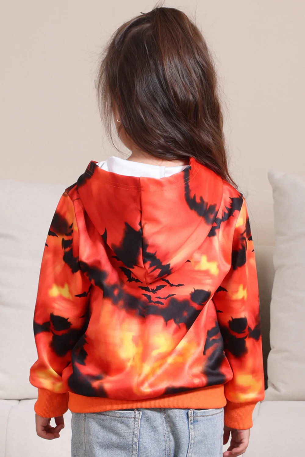 Spooky Orange Skeleton Print Hooded Family Sweatshirts