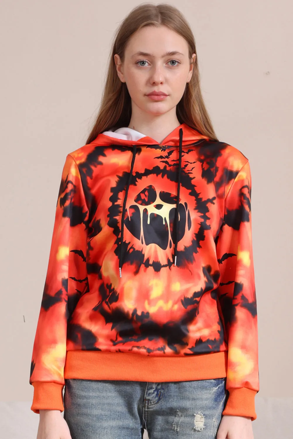 Spooky Orange Skeleton Print Hooded Family Sweatshirts