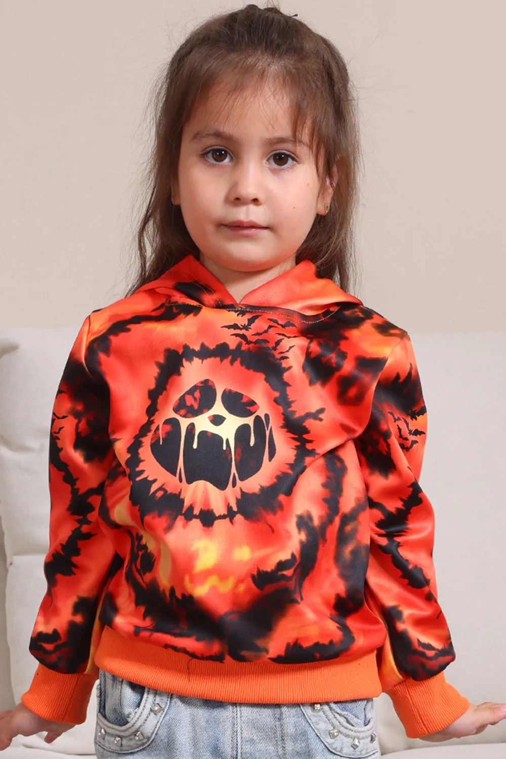 Spooky Orange Skeleton Print Hooded Family Sweatshirts