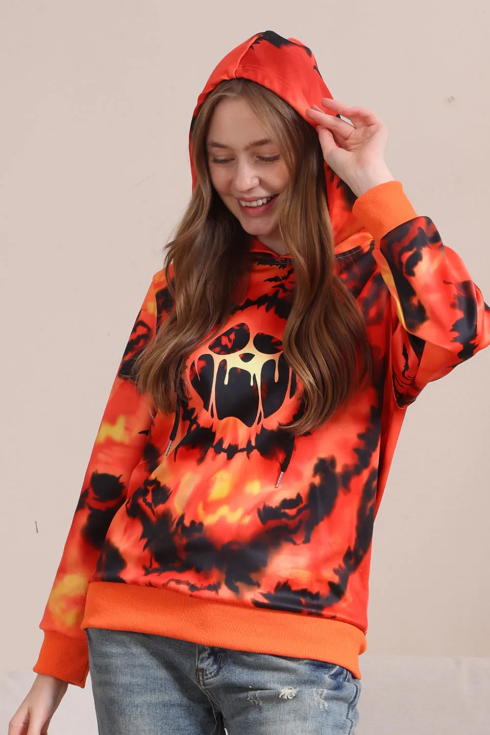 Spooky Orange Skeleton Print Hooded Family Sweatshirts