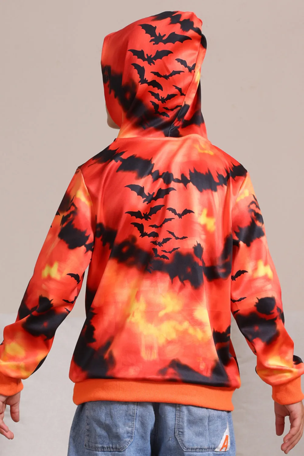 Spooky Orange Skeleton Print Hooded Family Sweatshirts