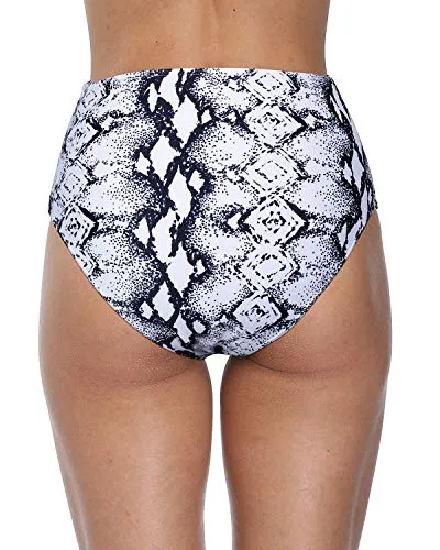 Strappy High Waisted Bikini Bottom Swimsuit For Women-Black And White Snake Print