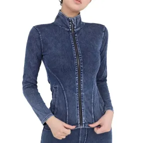 Trendy Stretchy Denim Long Sleeve Jacket